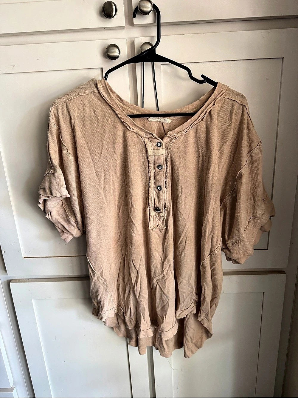 Free People We The Free Addie Henley Ruffle Hem Tunic Beige